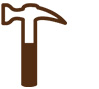 Simple brown and white illustration of a hammer with a chunky handle and curved claw, shown facing left on a white background—perfect for highlighting any timber frame project gallery.