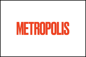 The image shows the word METROPOLIS in bold, uppercase, orange letters centered on a white background.